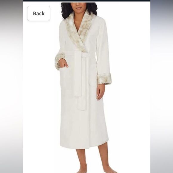 NEW Carole Hochman Ladies Long Full Length Plush Robe, Cream Beige Collar Cuff S - Picture 1 of 12